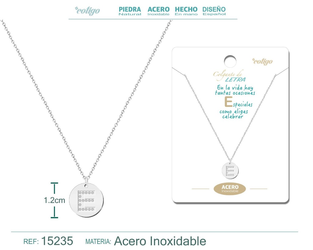 Collar con letra E en color plateado - Joyería personalizada