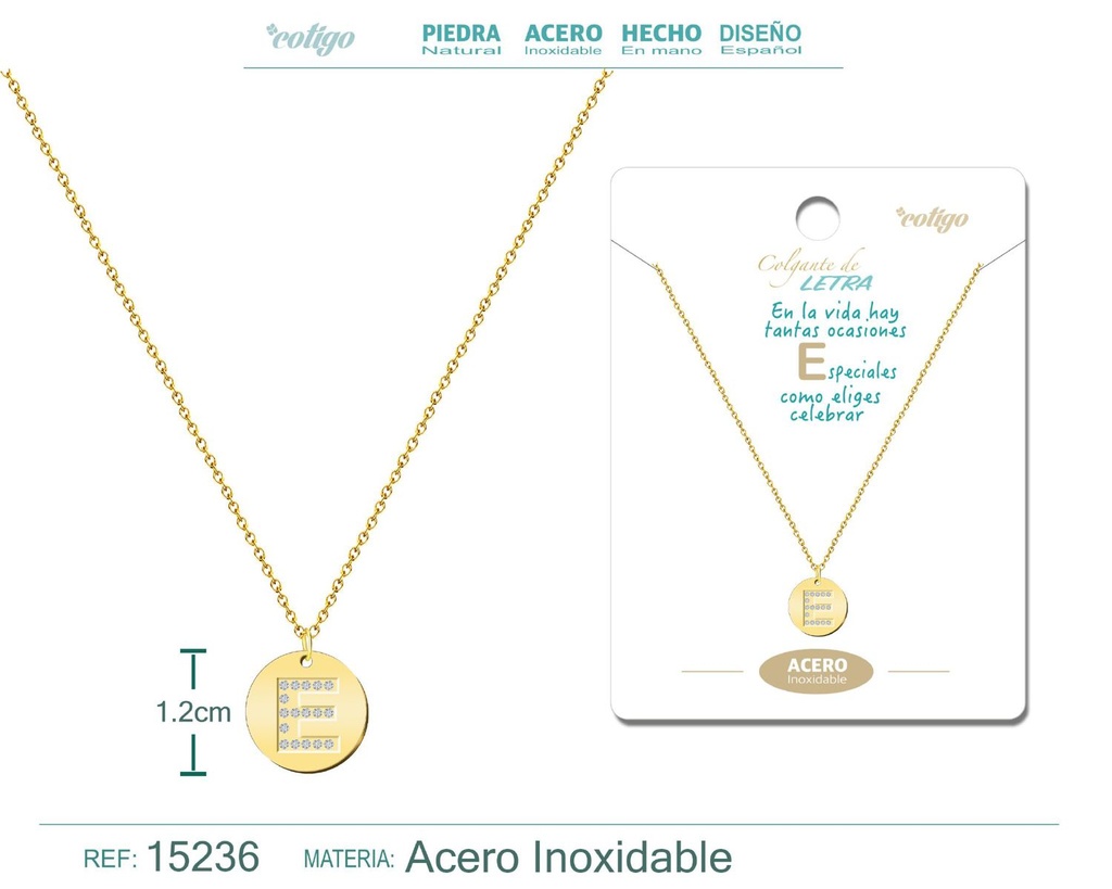 Collar con letra E en color dorado - Joyería personalizada