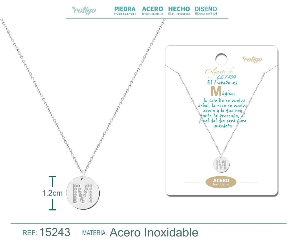 Collar con letra M en color plateado - Joyería personalizada