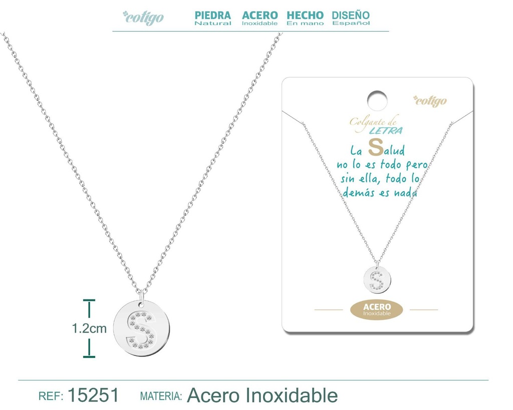 Collar con letra S en color plateado - Joyería personalizada