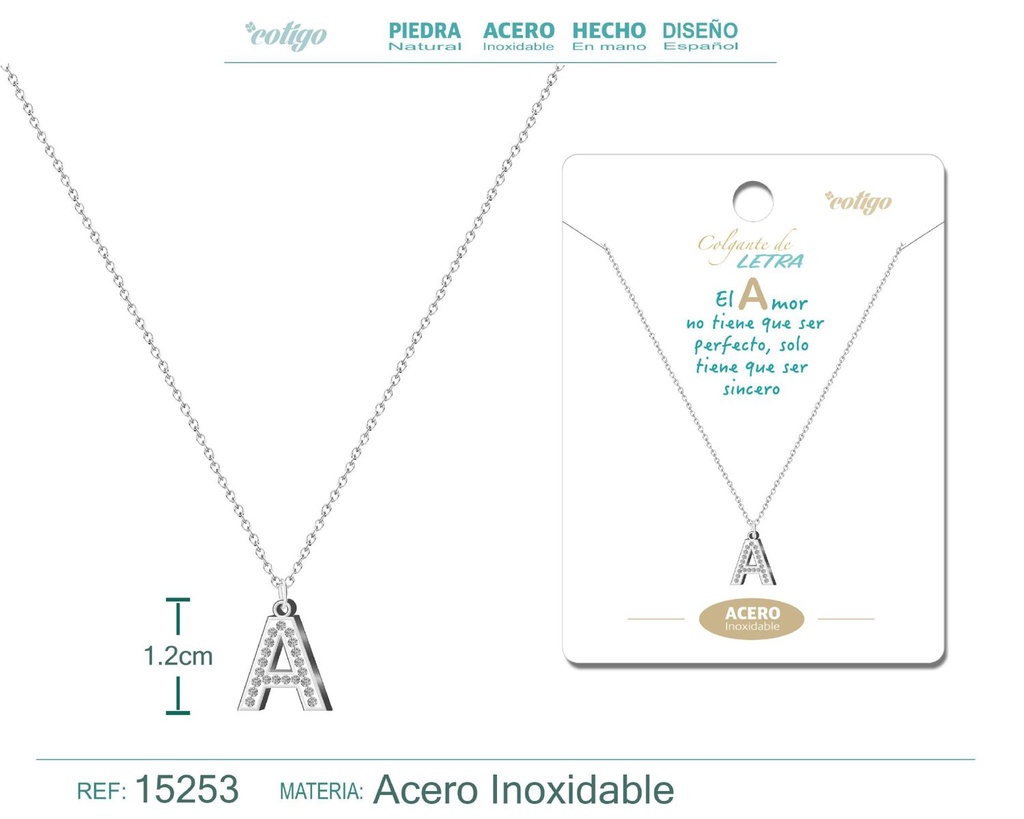 Collar con letra A en color plateado - Joyería personalizada