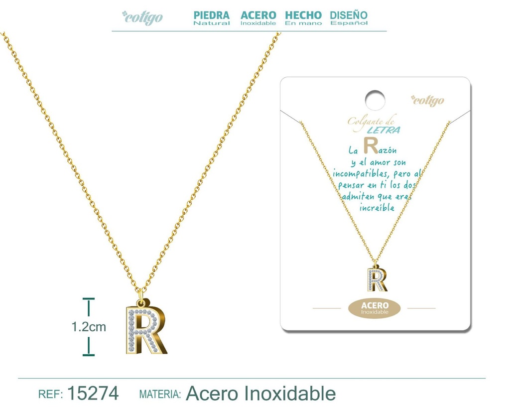 Collar con letra R en color plateado - Joyería personalizada