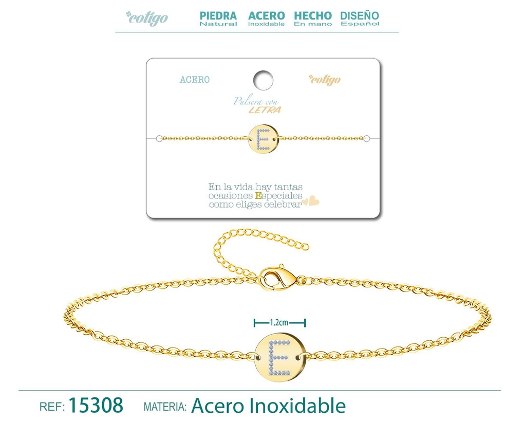 Pulsera con letra I en color dorado - Joyería de moda