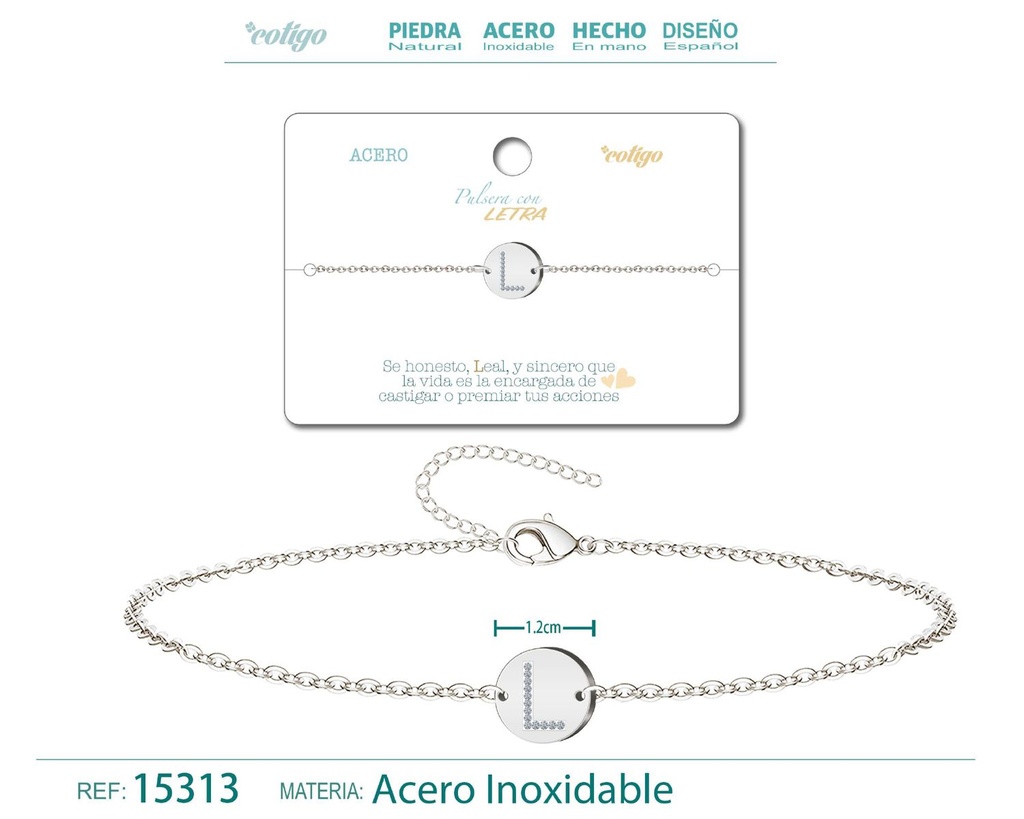 Pulsera con letra M en color plateado - Joyería de moda