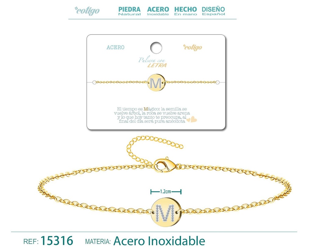 Pulsera con letra N en color dorado - Joyería de moda