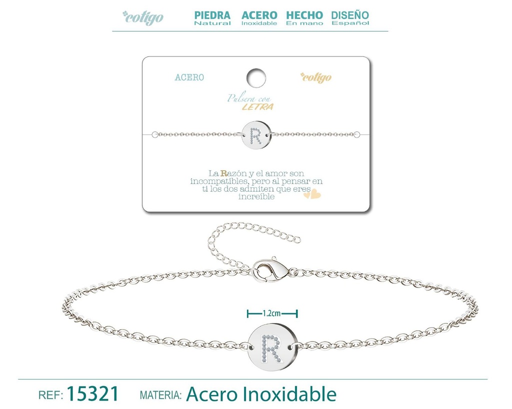 Pulsera con letra S en color plateado - Joyería de moda