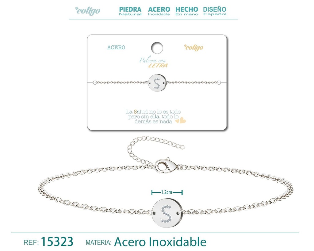 Pulsera con letra A en color plateado - Joyería de moda