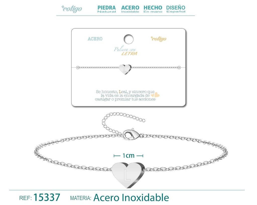 Pulsera de acero con letra "L" color plateado - Pulseras de letras