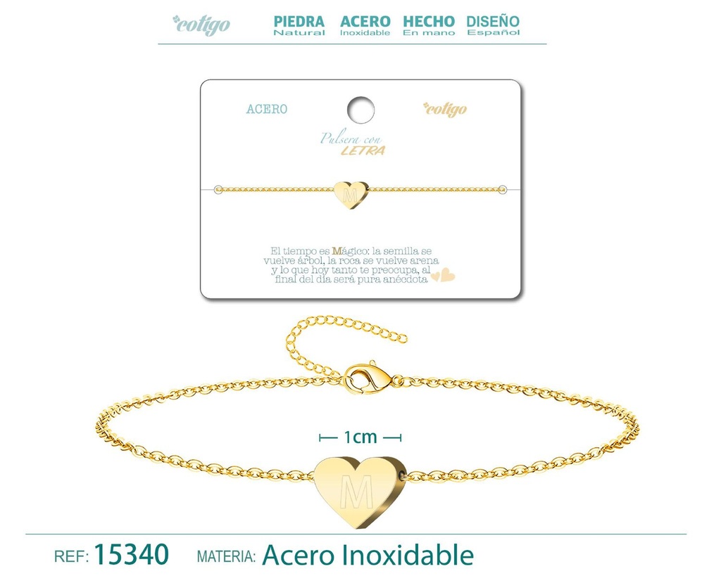 Pulsera de acero con letra "M" color dorado - Pulseras de letras