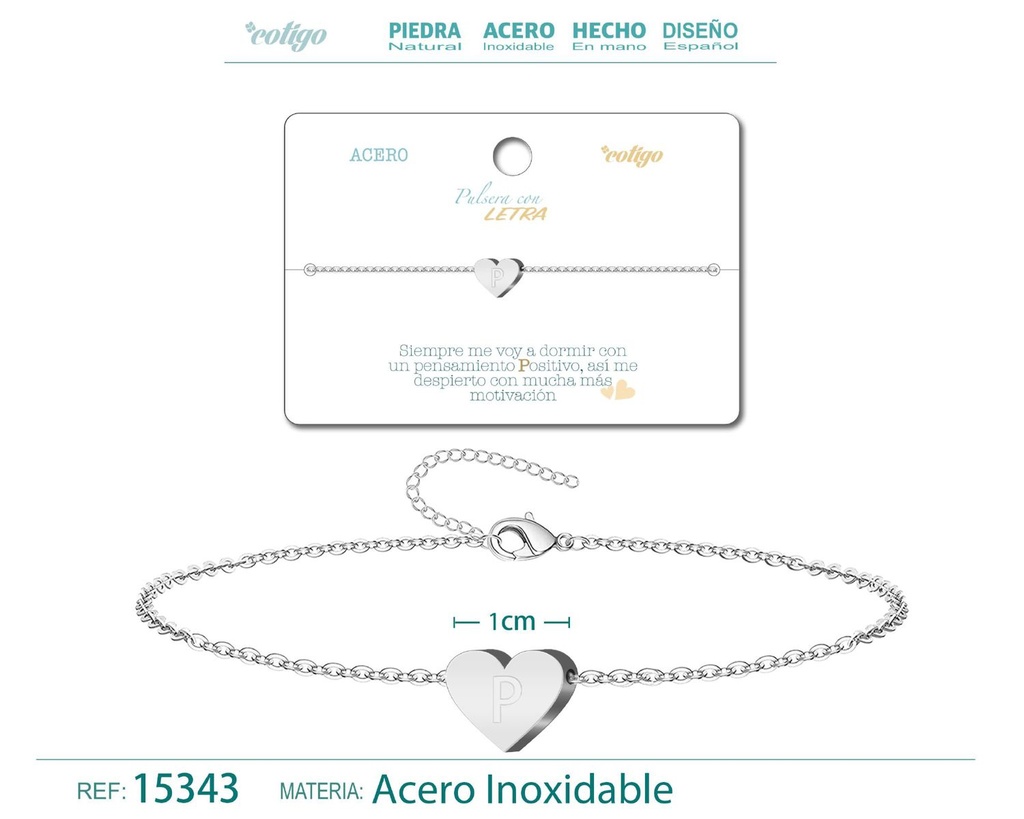 Pulsera de acero con letra "P" color plateado - Pulseras de letras