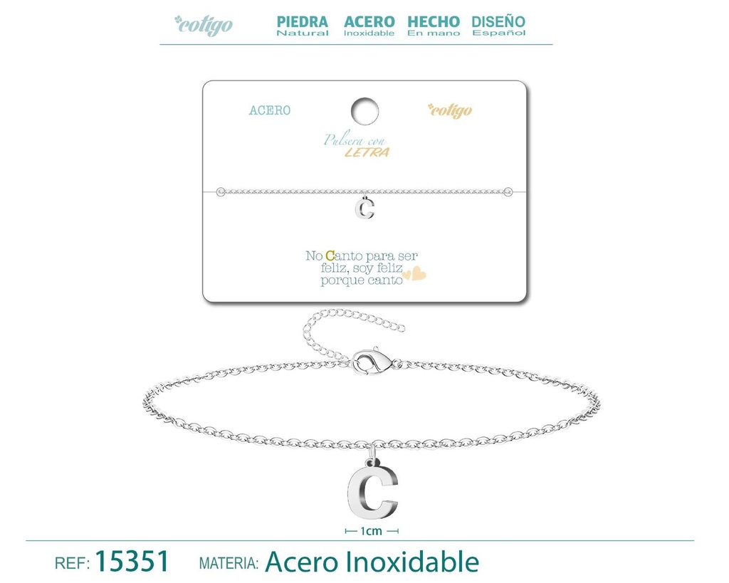 Pulsera de acero con letra "C" color plateado - Pulseras de letras