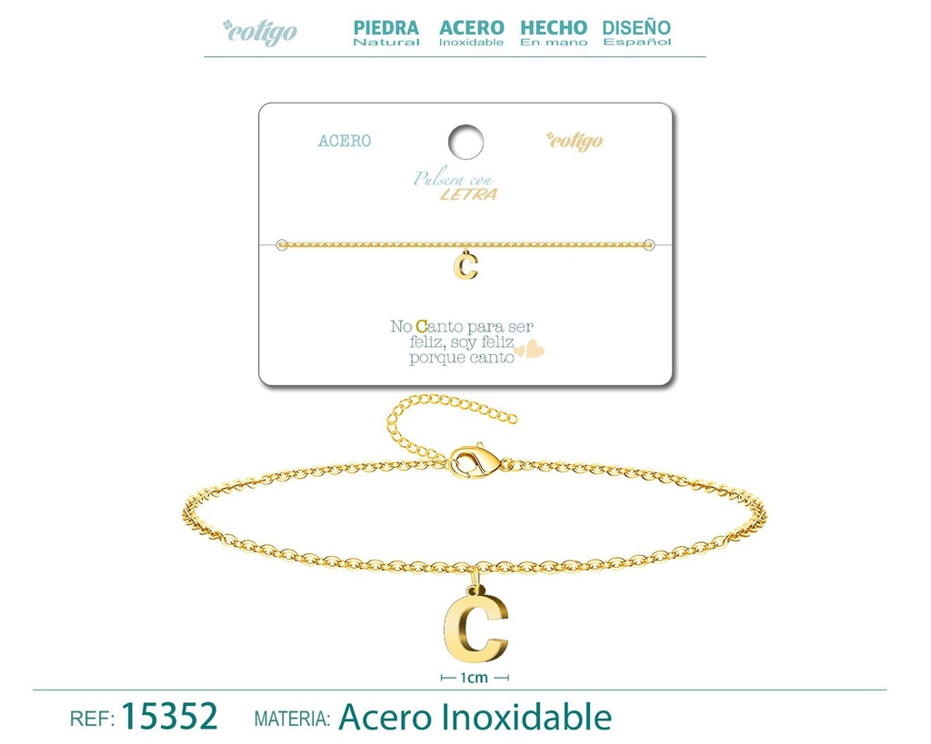 Pulsera de acero con letra "C" color dorado - Pulseras de letras