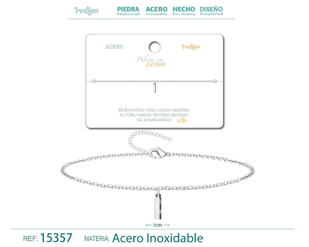 Pulsera con letra I en color plateado - Accesorios de moda