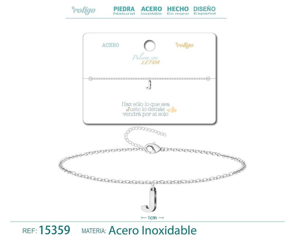 Pulsera con letra J en color plateado - Accesorios de moda