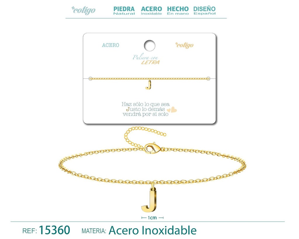 Pulsera con letra J en color dorado - Accesorios de moda