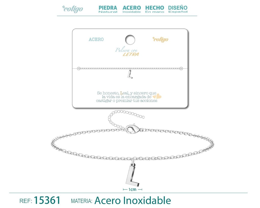 Pulsera con letra L en color plateado - Accesorios de moda