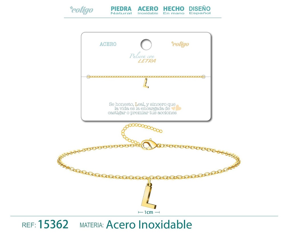 Pulsera con letra L en color dorado - Accesorios de moda