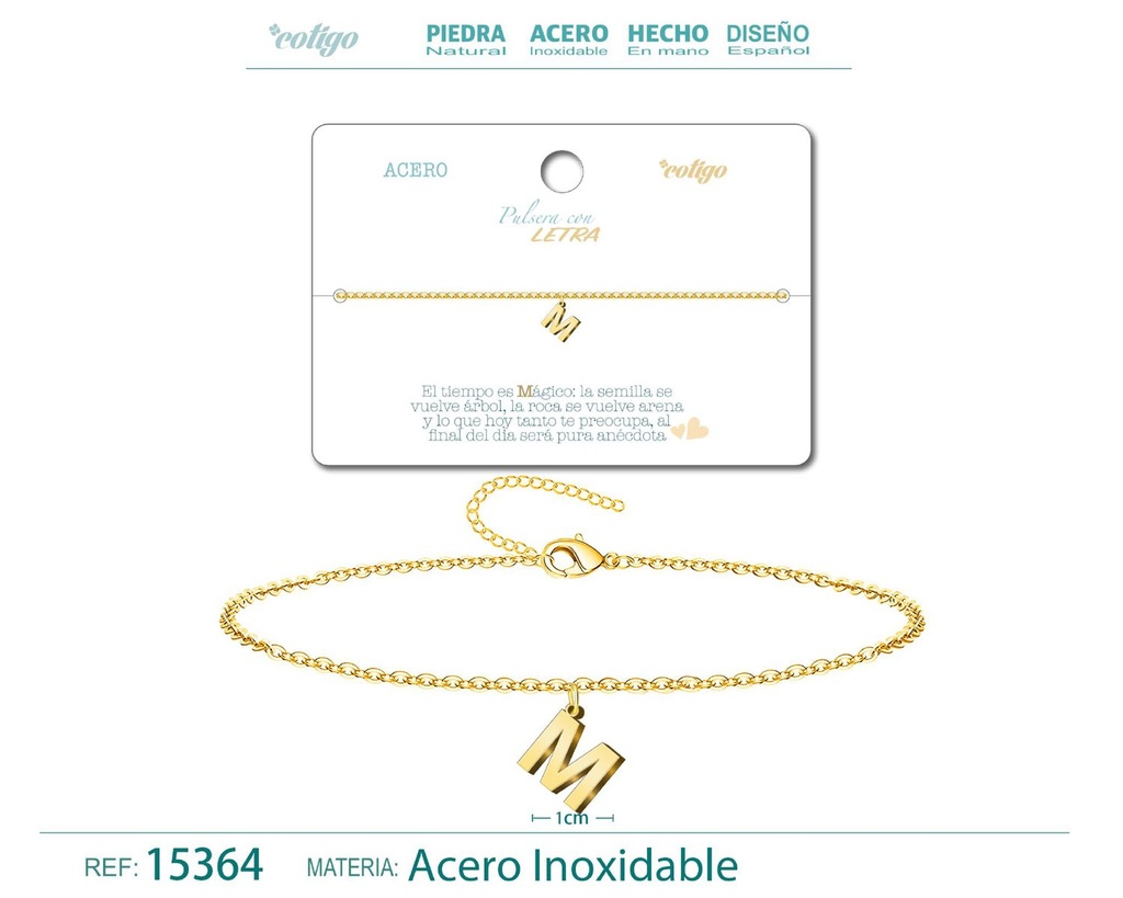 Pulsera con letra M en color dorado - Accesorios de moda