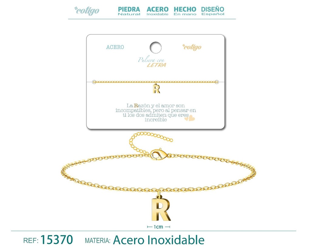 Pulsera con letra R en color dorado - Accesorios de moda