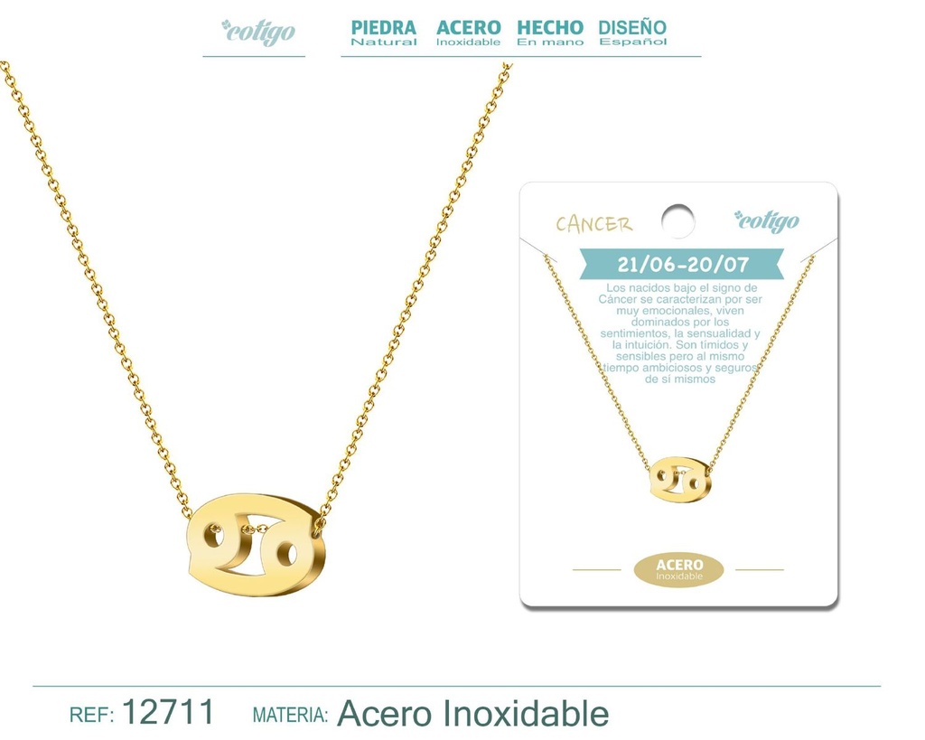 Collar de acero con zodiaco Cáncer color dorado - Joyería zodiacal