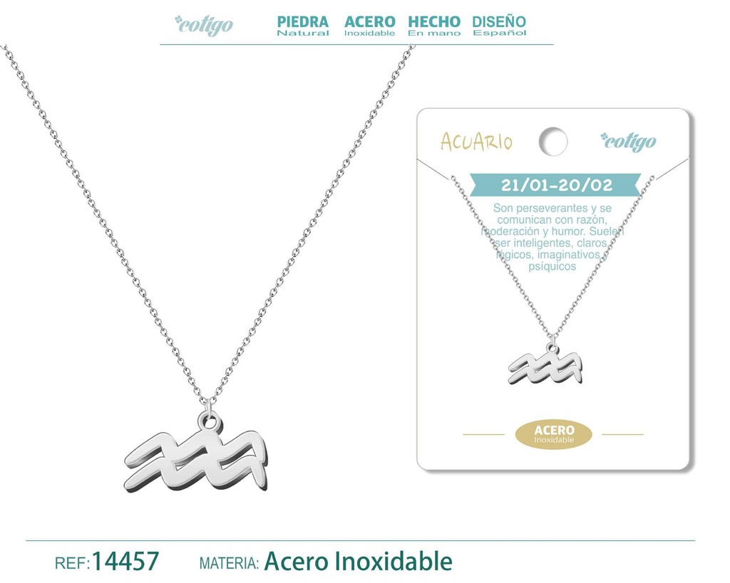 Collar zodiaco Acuario color plateado - Joyería zodiacal
