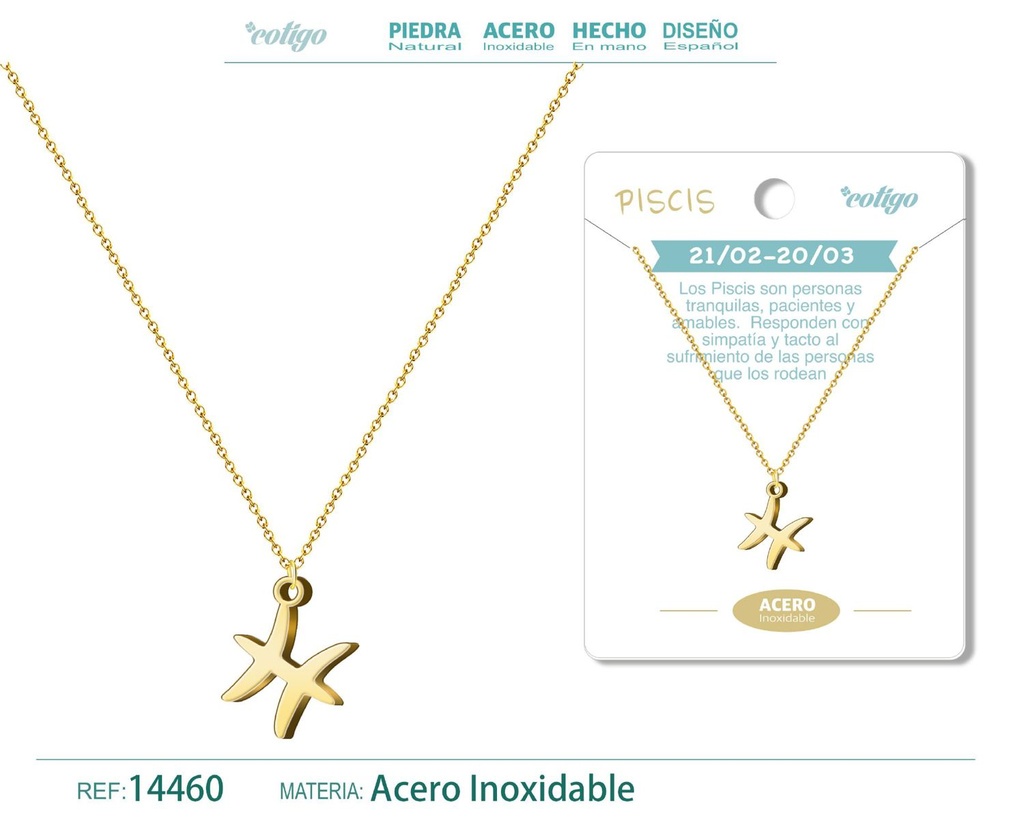 Collar zodiaco Piscis color dorado - Joyería zodiacal