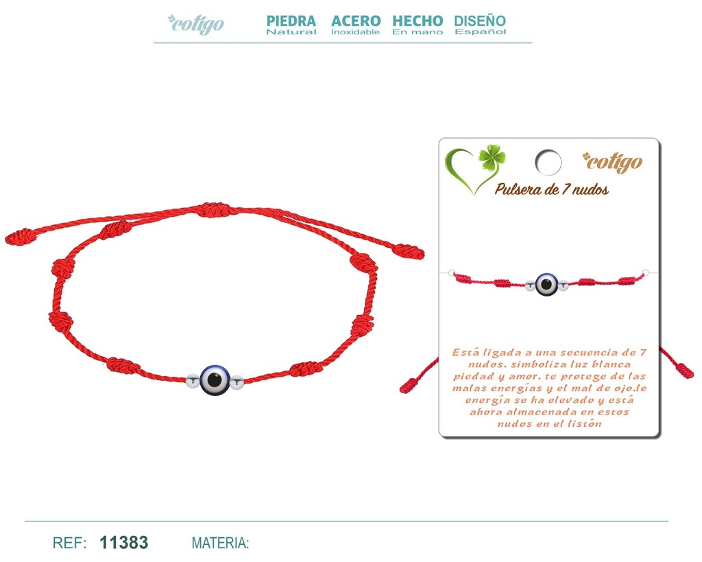 Pulsera de 7 nudos con ojo de turco - Joyería de nudos