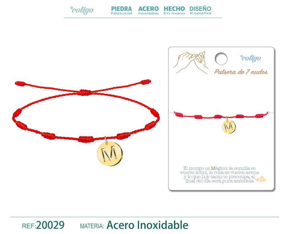 Pulsera 7 nudos con letra M color dorado - Pulsera de nudos