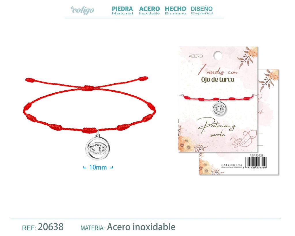 Pulsera de 7 Nudos con Ojo Turco color plateado - Pulseras de suerte y protección