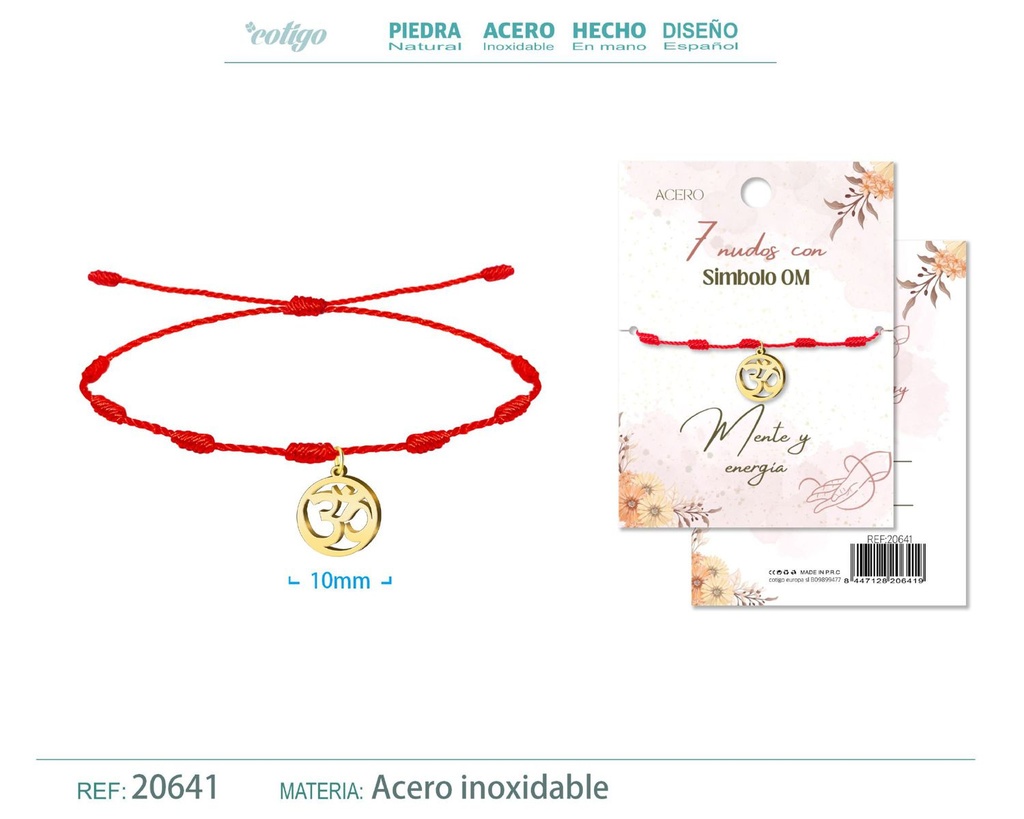 Pulsera de 7 Nudos con Símbolo OM color dorado - Pulseras de suerte y protección