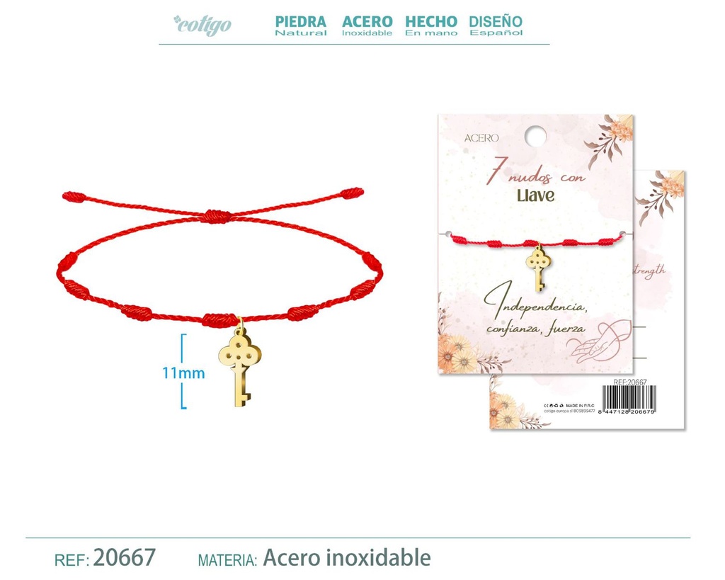 Pulsera de 7 Nudos con Llave color dorado - Pulseras de suerte y protección