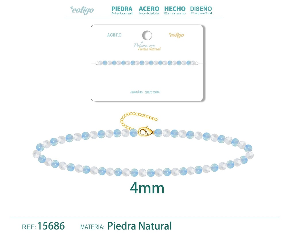 Pulsera de cuarzo blanco y opalina de 4 mm - Joyería de moda y pulseras