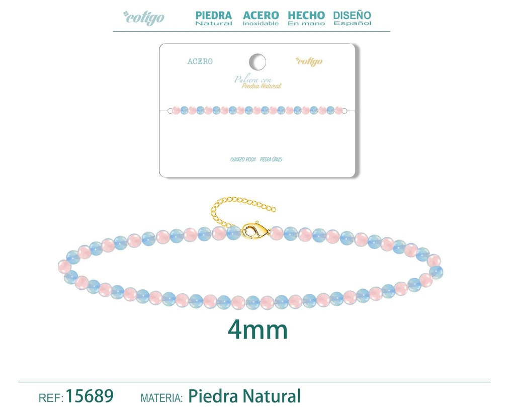 Pulsera de cuarzo rosa y opalina de 4 mm - Joyería de moda y pulseras