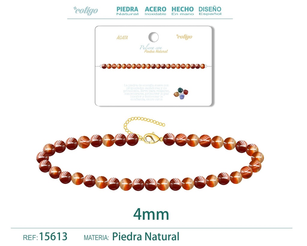 Pulsera de ágata de 4 mm - Ofertas de último stock