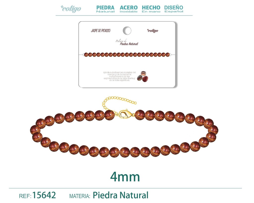 Pulsera de jaspe de Picasso 4 mm - Joyería de piedra natural y acero