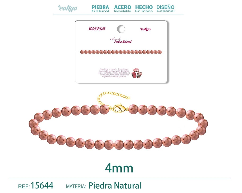 Pulsera de rodocrosita 4 mm - Joyería de piedra natural y acero