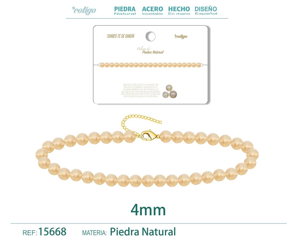 Pulsera de cuarzo té de sandía de 4 mm - Joyería de moda y pulseras