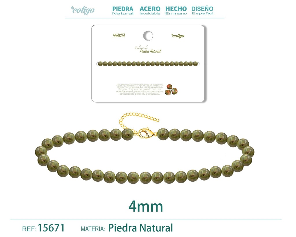 Pulsera de unakita de 4 mm - Joyería de moda y pulseras