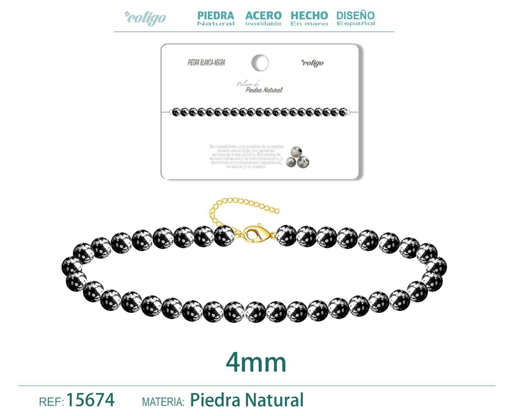 Pulsera de piedra blanco-negra de 4 mm - Joyería de moda y pulseras