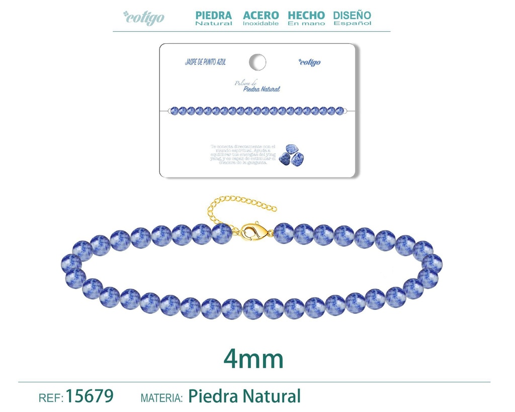 Pulsera de jaspe de punto azul de 4 mm - Joyería de moda y pulseras