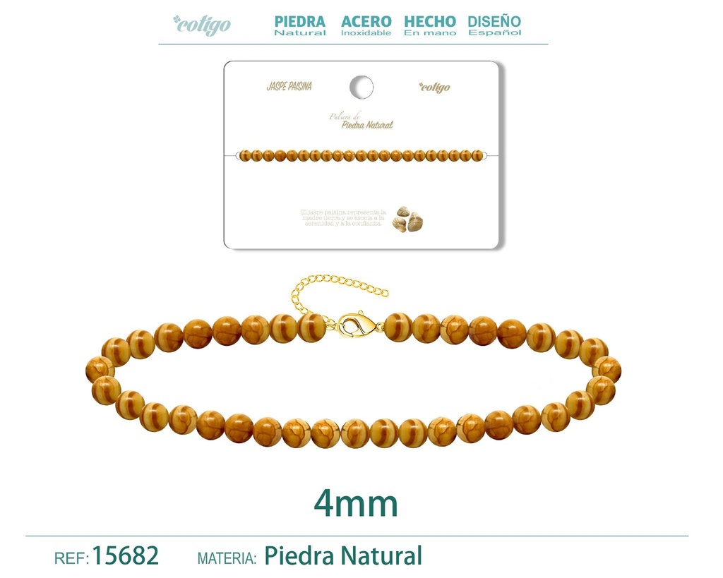 Pulsera de jaspe paisina de 4 mm - Joyería de moda y pulseras
