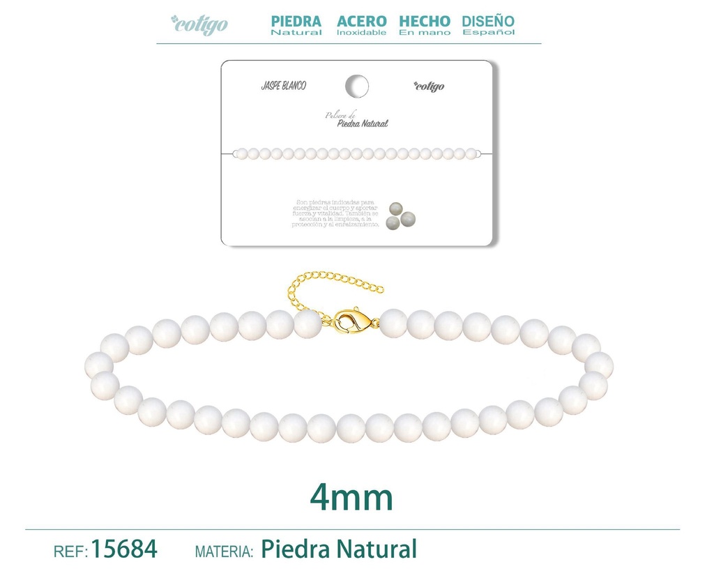 Pulsera de jaspe blanco de 4 mm - Joyería de moda y pulseras