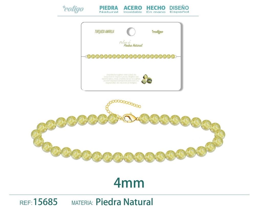 Pulsera de turquesa amarilla de 4 mm - Joyería de moda y pulseras