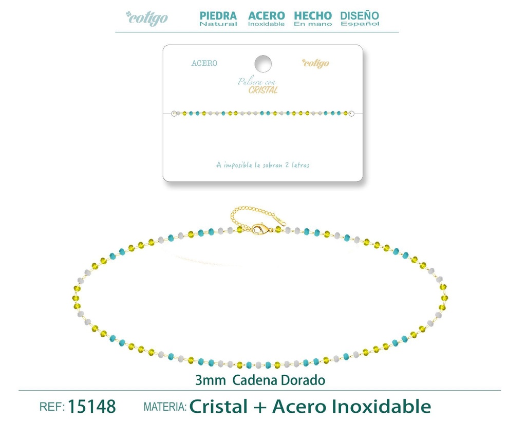 Pulsera de acero dorado con bola de cristal - Accesorios de joyería