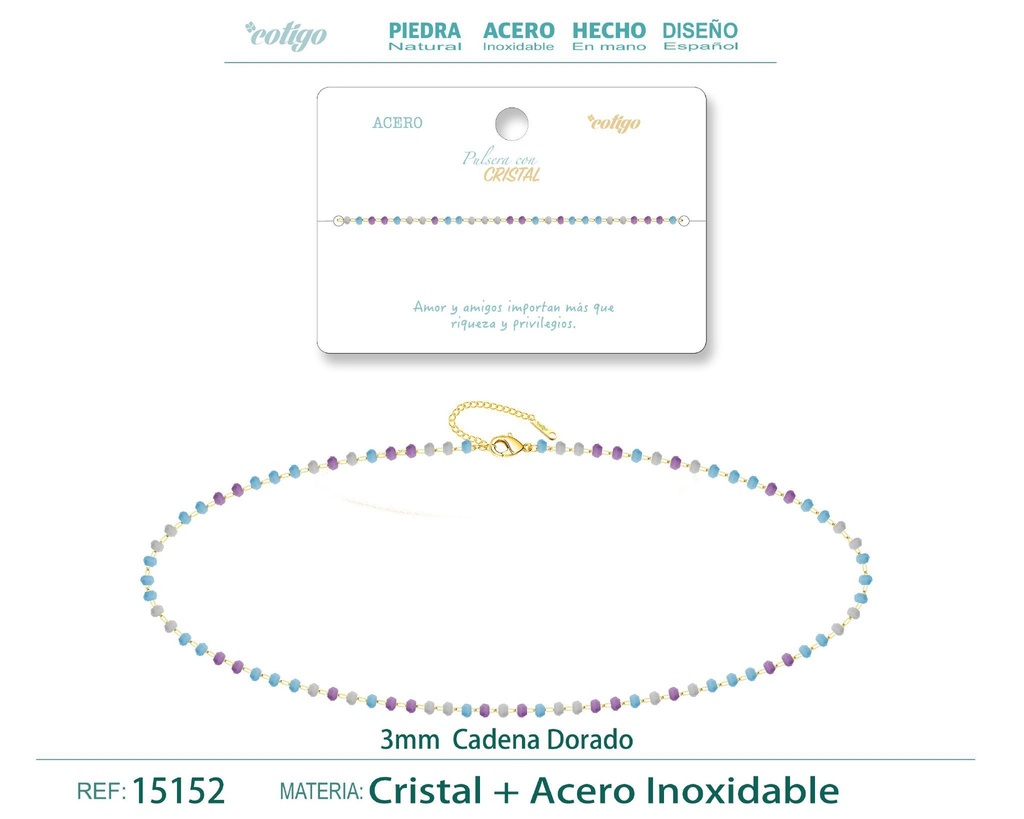 Pulsera de acero dorado con bola de cristal - Accesorios de joyería