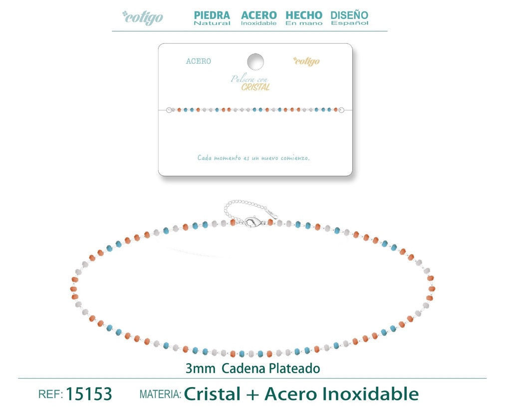 Pulsera de acero plateado con bola de cristal - Accesorios de joyería