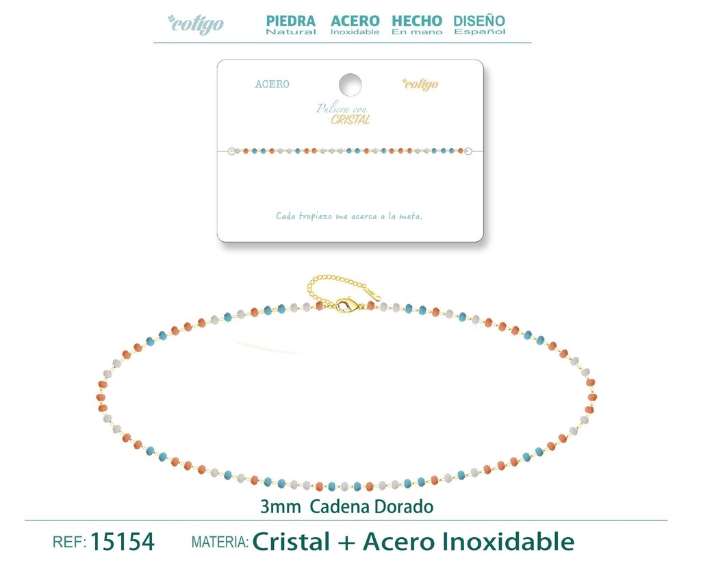 Pulsera de acero dorado con bola de cristal - Accesorios de joyería
