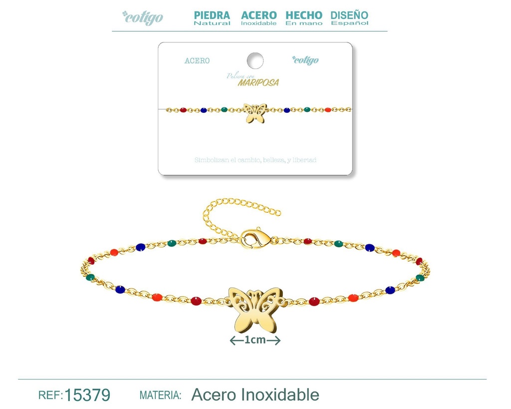 Pulsera de acero multicolor con mariposa - Accesorios de joyería