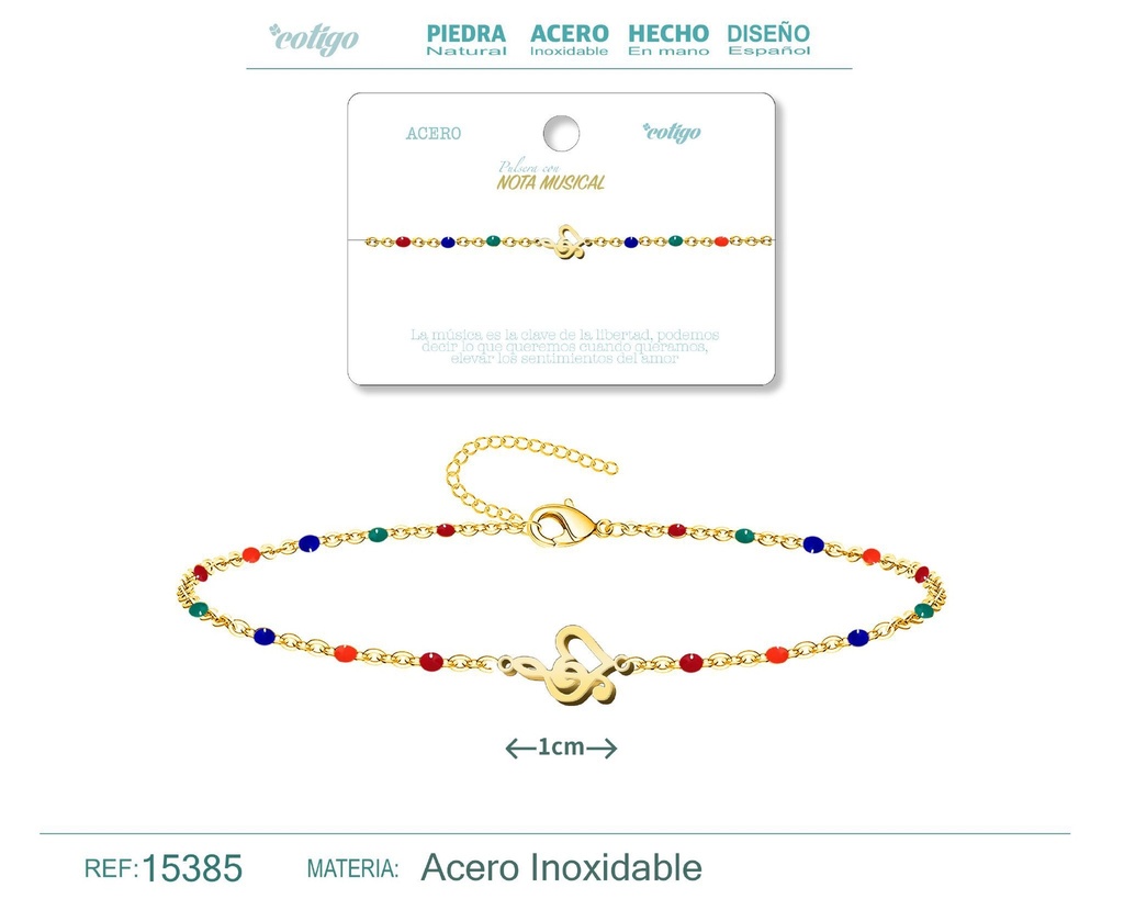 Pulsera de acero multicolor con nota musical - Accesorios de joyería