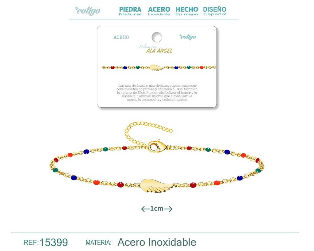 Pulsera de acero multicolor con ala de ángel - Accesorios de joyería